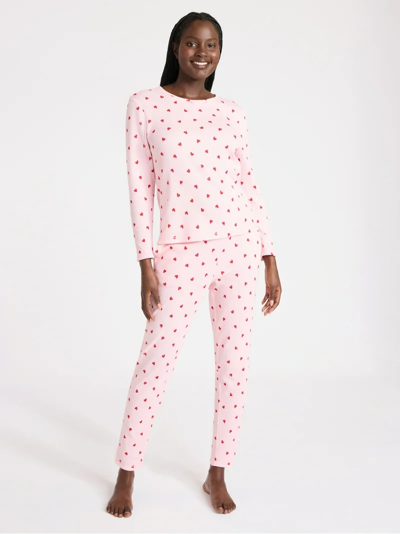 Joyspun Women's Waffle Knit Long Sleeve Top and Joggers Pajama Set, 2-Piece, Sizes S-3X | Walmart (US)