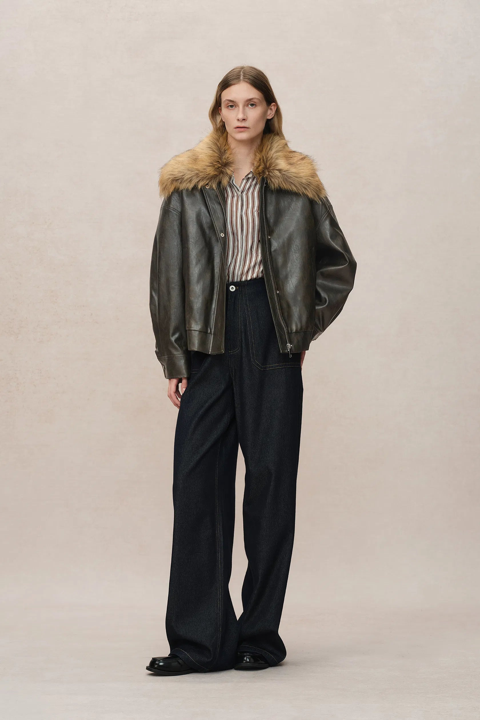 Ria Removable Quilted Lining Jacket in Vegan Leather with Faux Fur | Fabrique