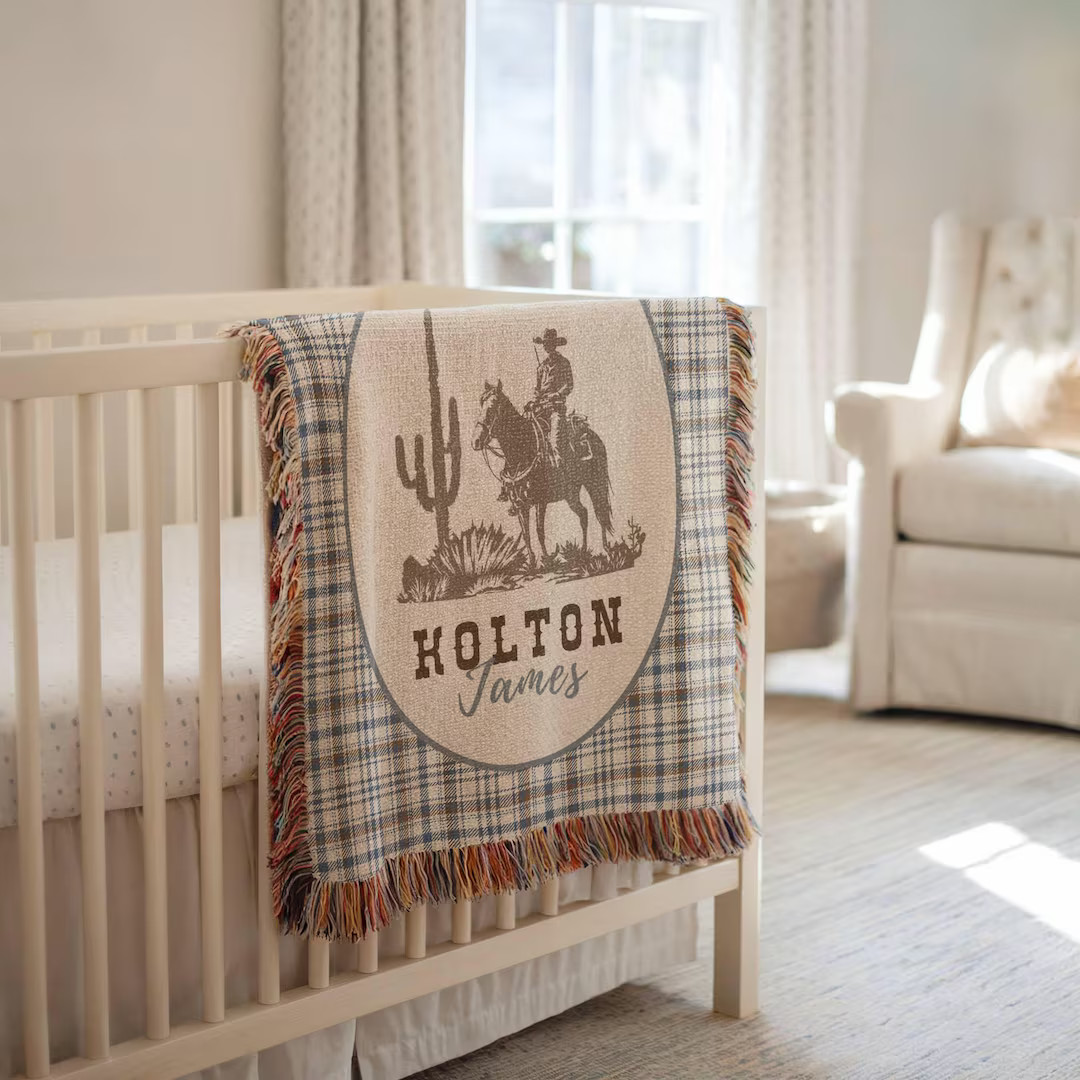 Personalized Cowboy Woven Baby Blanket, Western Cowboy Boys Blanket, Heirloom Blanket, Newborn Na... | Etsy (US)