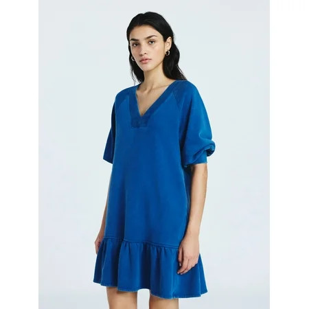 Scoop Women's and Women's Plus Deep V Neck Sweatshirt Mini Dress, Sizes XS-4X | Walmart (US)