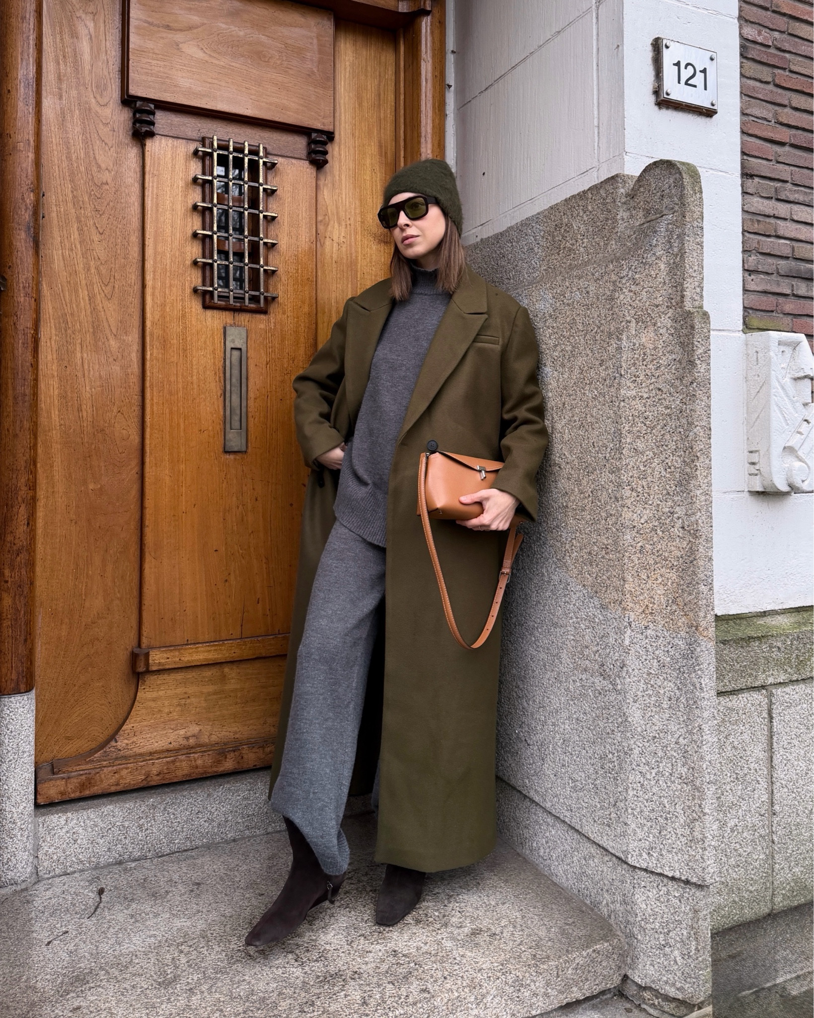 Knit set and green coat