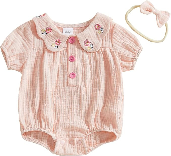 Newborn Baby Girl Summer Clothes Short Sleeve Bubble Romper Jumpsuit Top Infant Clothing Cute Bab... | Amazon (US)
