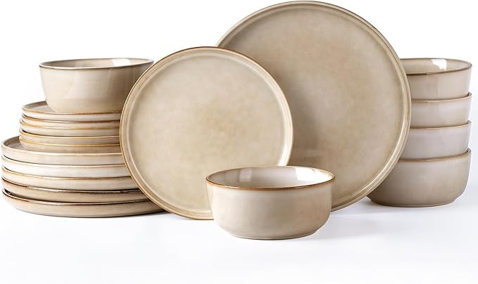 AmorArc Stoneware Dinnerware Sets,Round Reactive Glaze Ceramic Plates and Bowls Set,Highly Chip a... | Amazon (US)