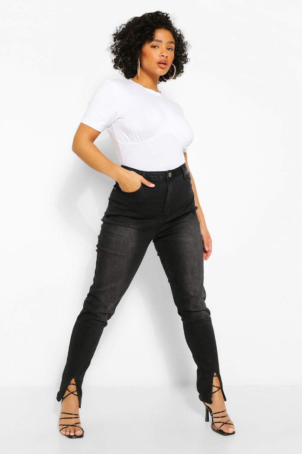 Womens Plus Split Front Hem Skinny Jean - Black - 20 | Boohoo.com (US & CA)