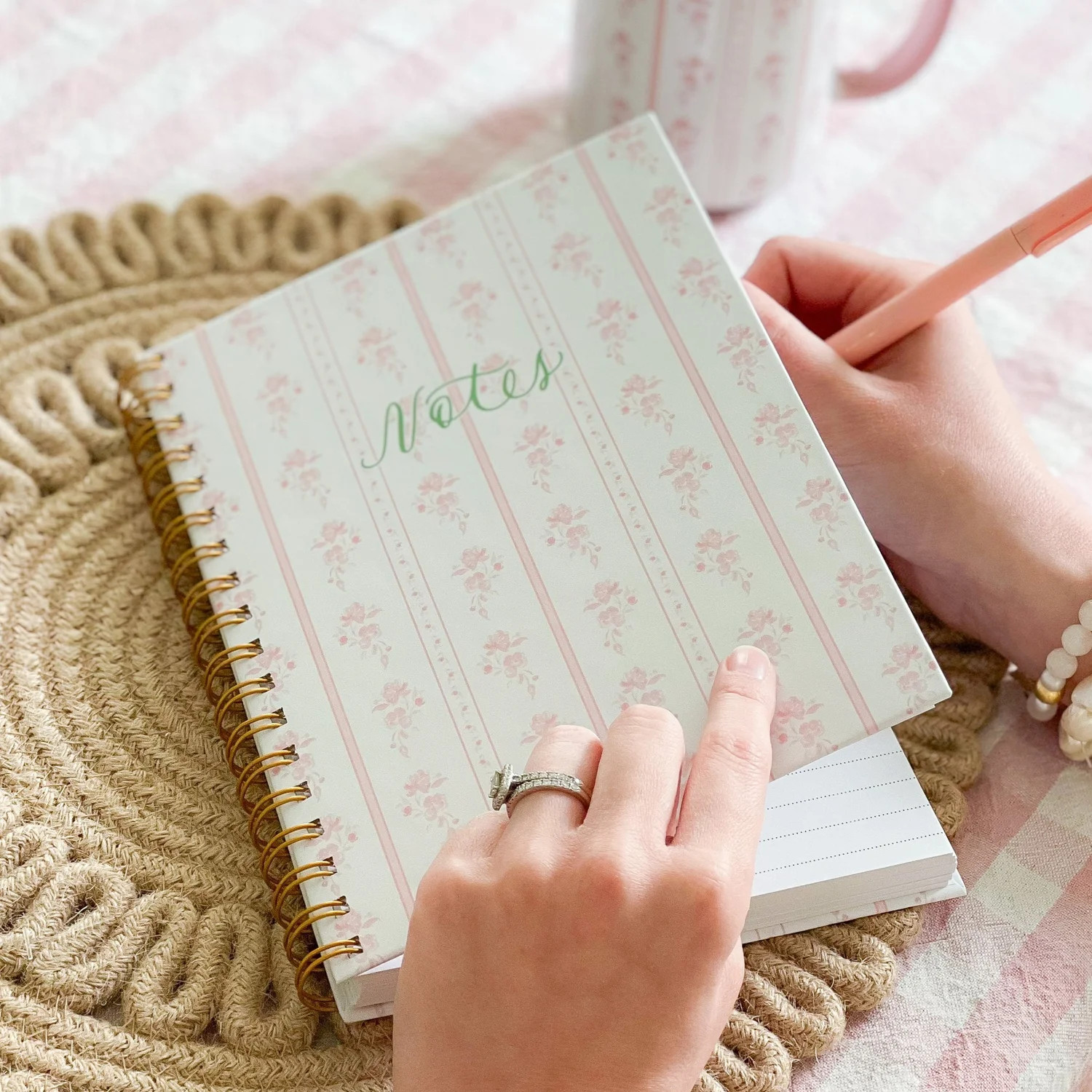 Pink Floral Stripe Gold Spiral Bound Watercolor Notebook — Simply Jessica Marie | Simply Jessica Marie