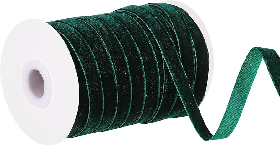 30 Yards Green Velvet Ribbon 3/8 Inch Dark Green Velvet Fabric Vintage Thin Christmas Ribbon for ... | Amazon (US)