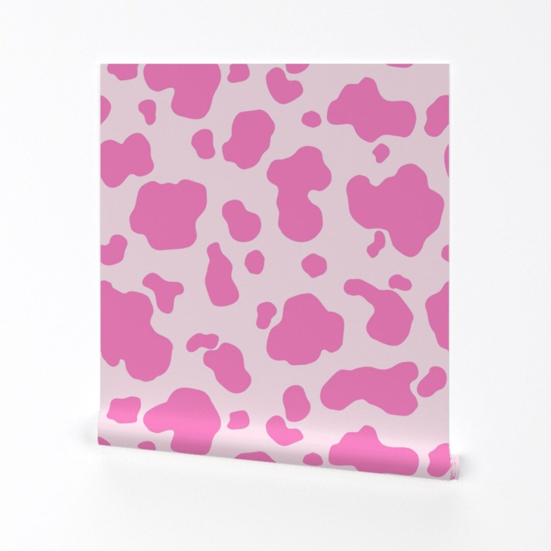 Pink Cow Spots Wallpaper Pink Cow Print by Moonpuff Western Kitsch Whimsical Hot Pink Removable P... | Etsy (US)