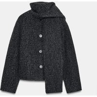 Zara - Short Coat With Bouclé Scarf - Women - Dark Gray - Women | Zara US