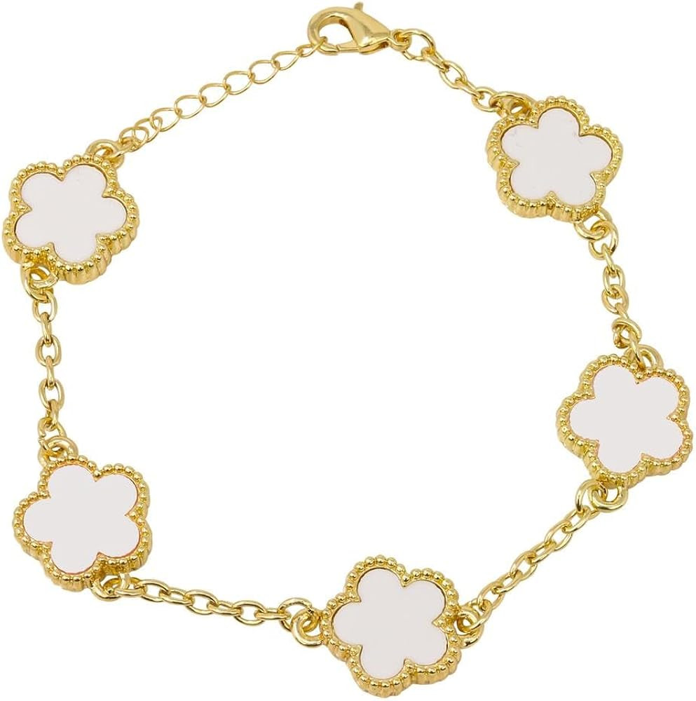 Women Lady Five Leaf Clover Cute Lucky Bracelet Necklace Cubic Zirconia Fashion Geometric Sweet R... | Amazon (US)