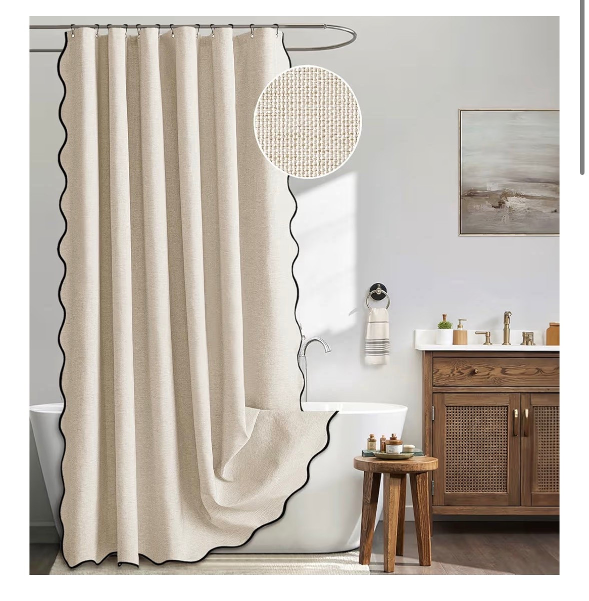 Loving the Studio McGee vibes of this bathroom… The scalloped edge shower curtain is an easy swap to start leveling up!