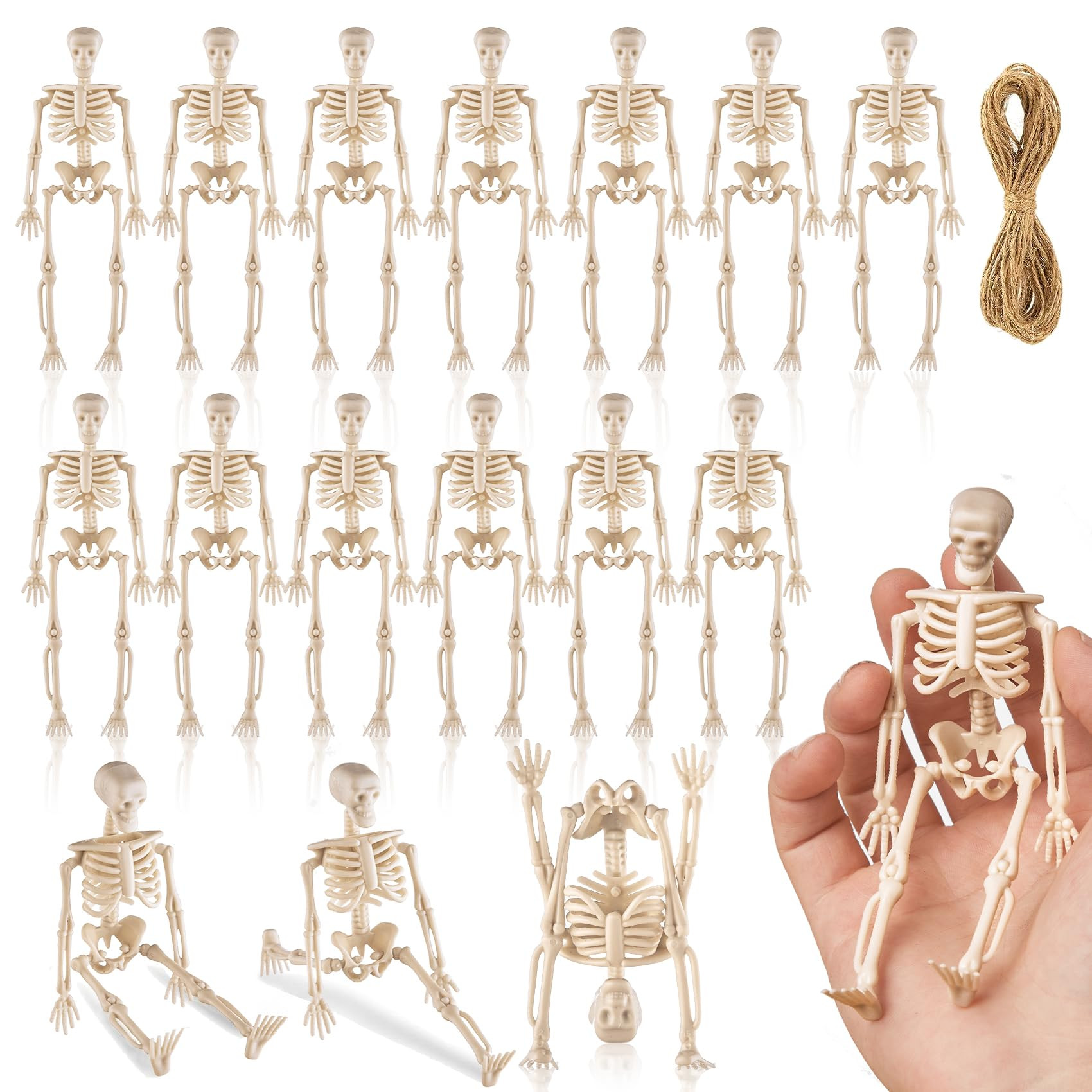 16 Pcs Halloween Mini Skeleton Figurine Decoration,6”Halloween posable Skeleton Decor,Small Pla... | Amazon (US)