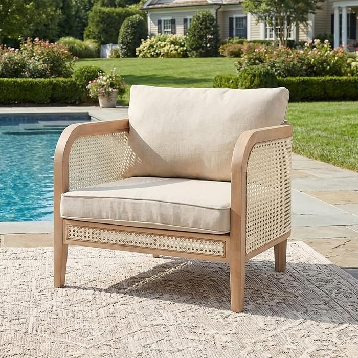 Merax Acacia Wood Outdoor Patio Club Chair with PE Wicker Rattan Accents Design, Single Wooden Pa... | Amazon (US)