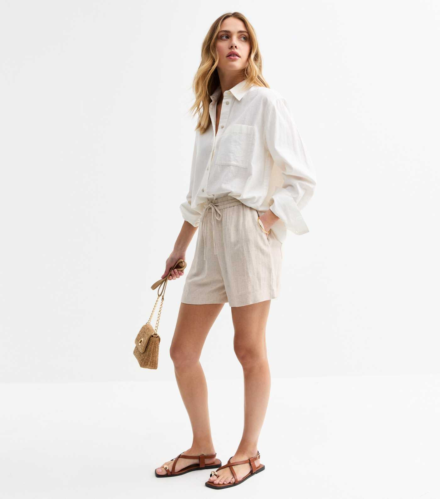Stone Tie Waist Linen-Blend Shorts | New Look | New Look (UK)