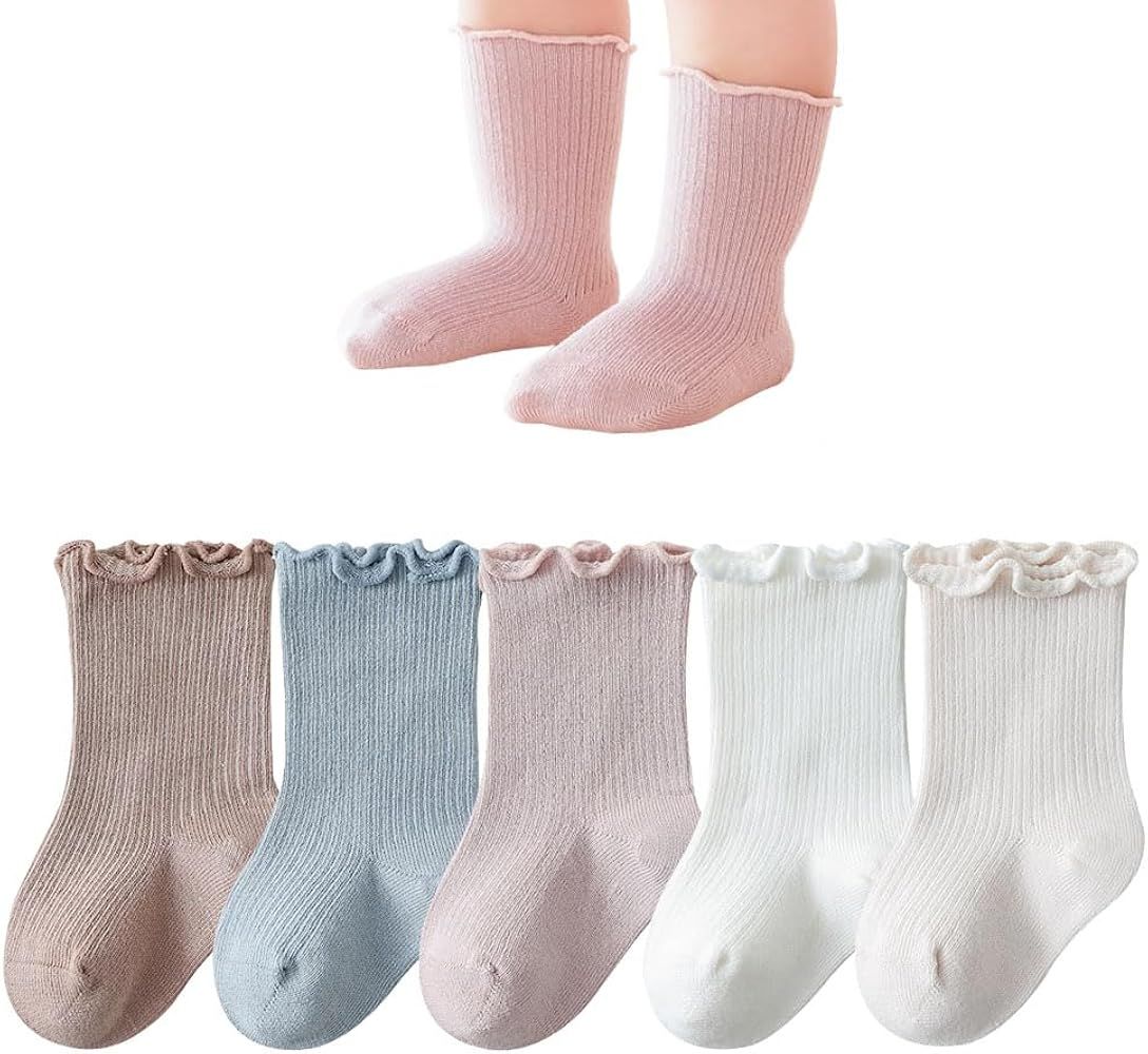 Baby Girl Socks Toddler Girls Ruffle Socks Little Girl Frilly Dress Socks Newborn Crew Cotton Lon... | Amazon (US)