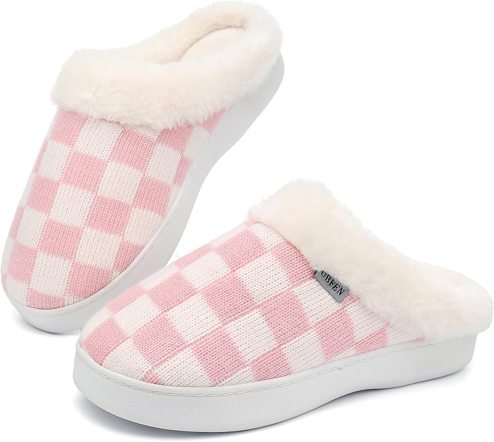 UBFEN Womens Slippers Classic Plaid Winter Warm with Memory Foam Fluffy House Shoes Platform Indo... | Amazon (US)