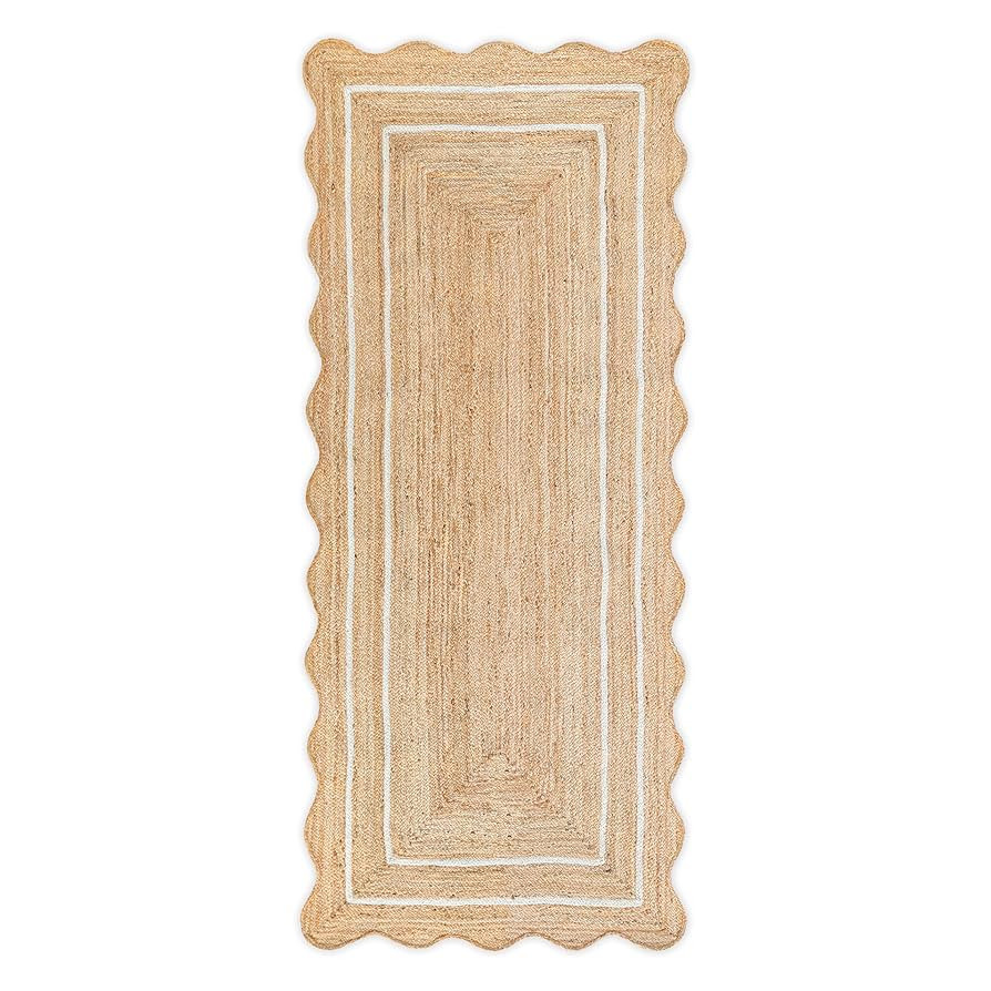 Wave Scalloped Natural Jute Rug - Boho Entryway Runner, Farmhouse Scallop, Off White (2'6"x8') | Amazon (US)