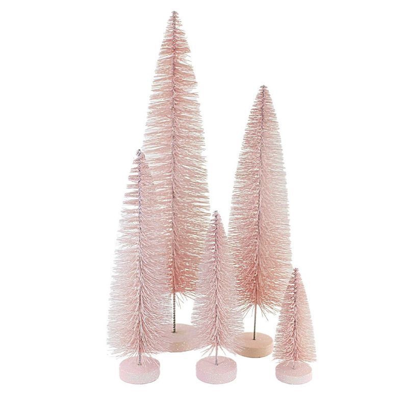 Christmas 19.0" Pink Iridescent Trees Bottle Brush Set Of 5  -  Decorative Figurines | Target