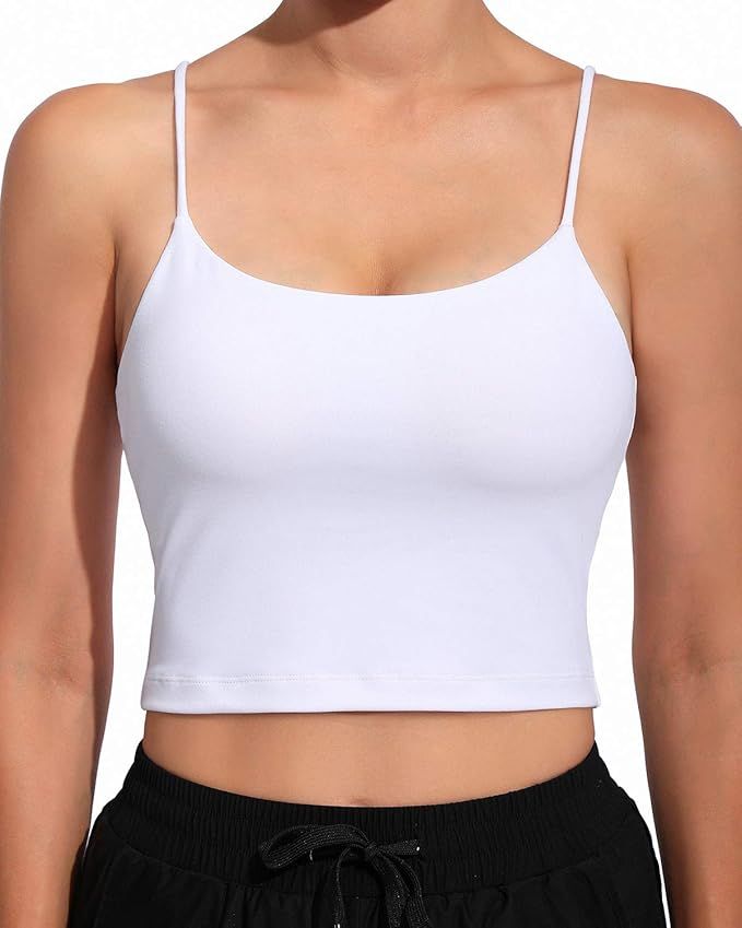 OMANTIC Women Padded Sports Bra - Longline Camisole Yoga Tank Top Fitness Workout Running Shirts ... | Amazon (US)