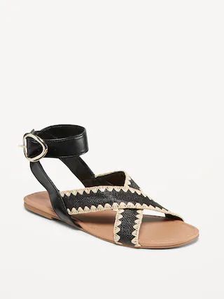 Faux-Leather Cross-Strap Buckle Sandals | Old Navy (US)
