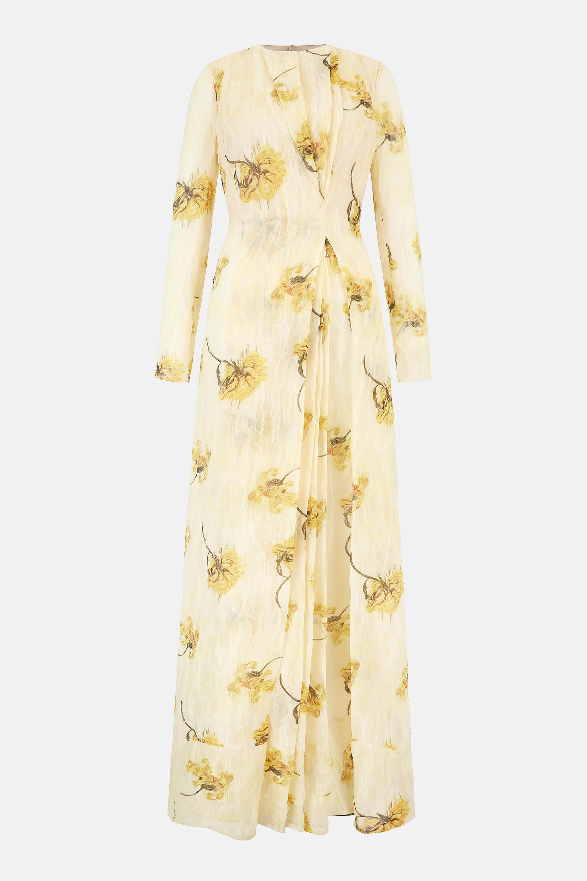 Desiderio Dress In Yellow Floral Printed On Lemon Textured Organza | Emilia Wickstead