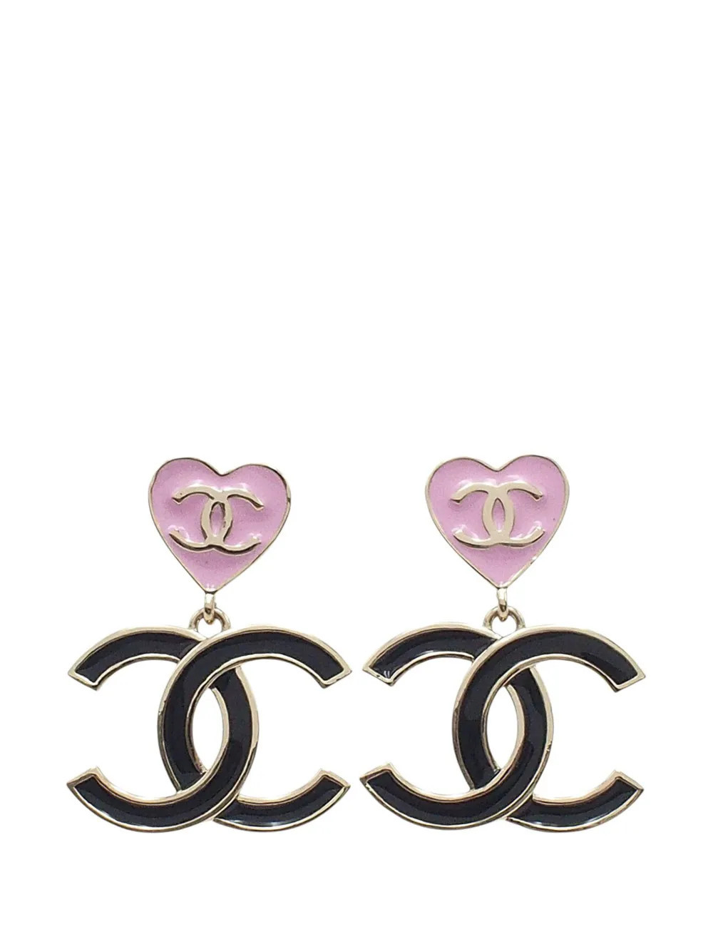 CHANEL Pre-Owned 2024 Enamel CC Heart Push Back Earrings costume earrings - Black | Farfetch Global