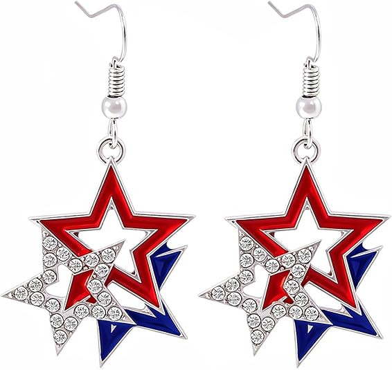 USA Patriotic Dangle Earrings for Women,Red White Blue Stripe American Flag Earrings,Acrylic Star... | Amazon (US)