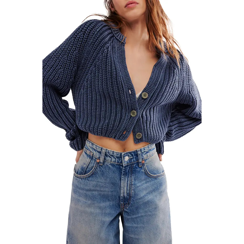 Free People Sweet Nothing Cotton Cardigan in Navy at Nordstrom, Size Small | Nordstrom