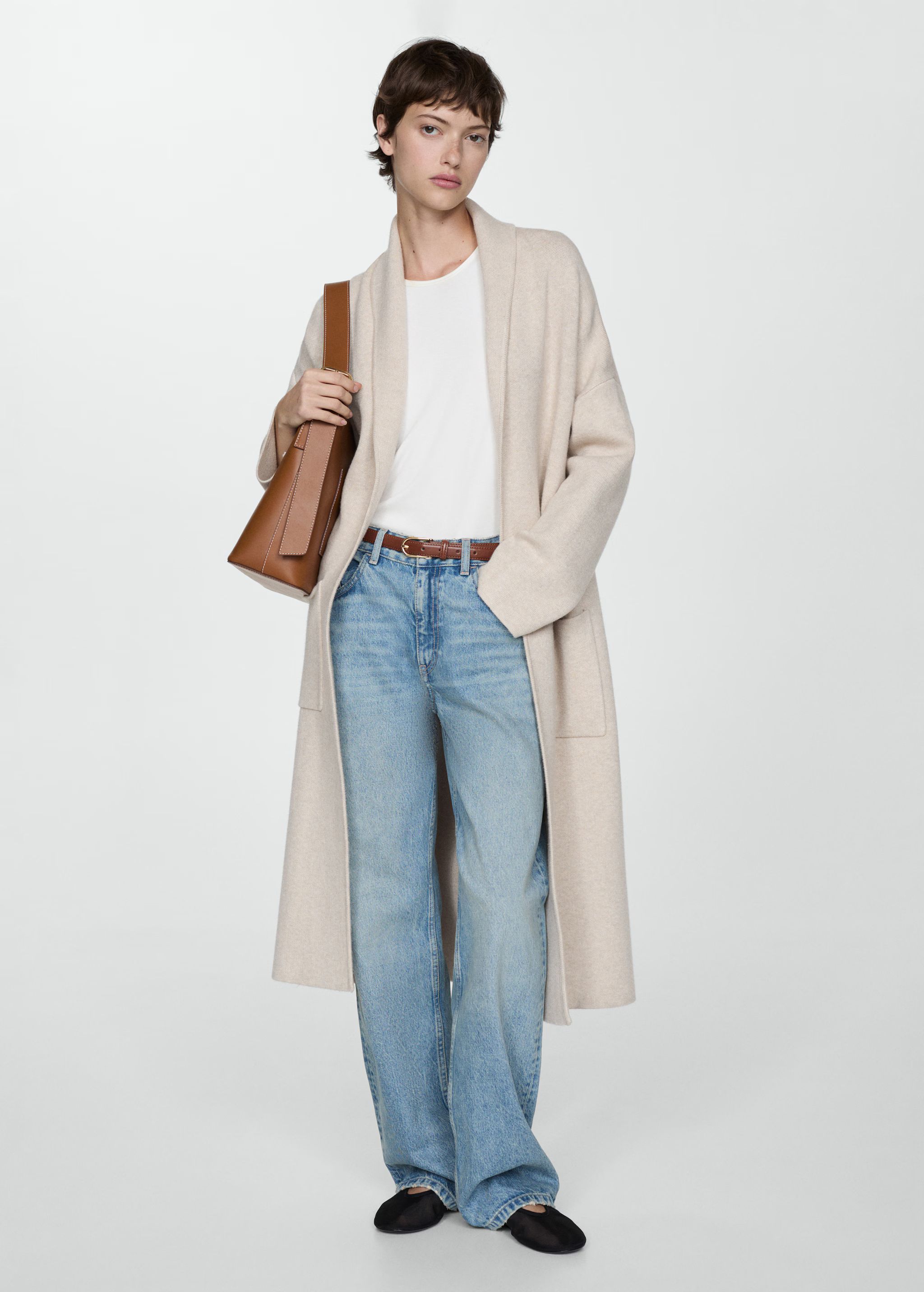 Oversized knitted coat with pockets - Woman | MANGO USA | MANGO (US)