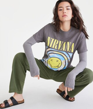 Nirvana Smiley Vibes Boyfriend Graphic Tee | Aeropostale