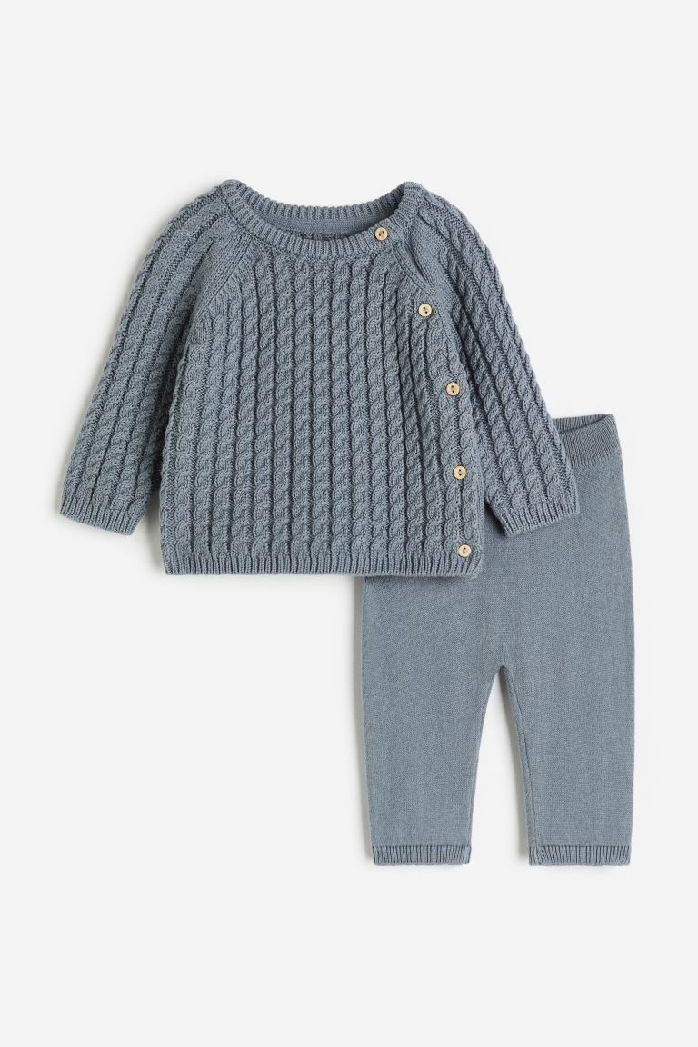 2-piece Knit Cotton Set - Blue - Kids | H&M US | H&M (US + CA)