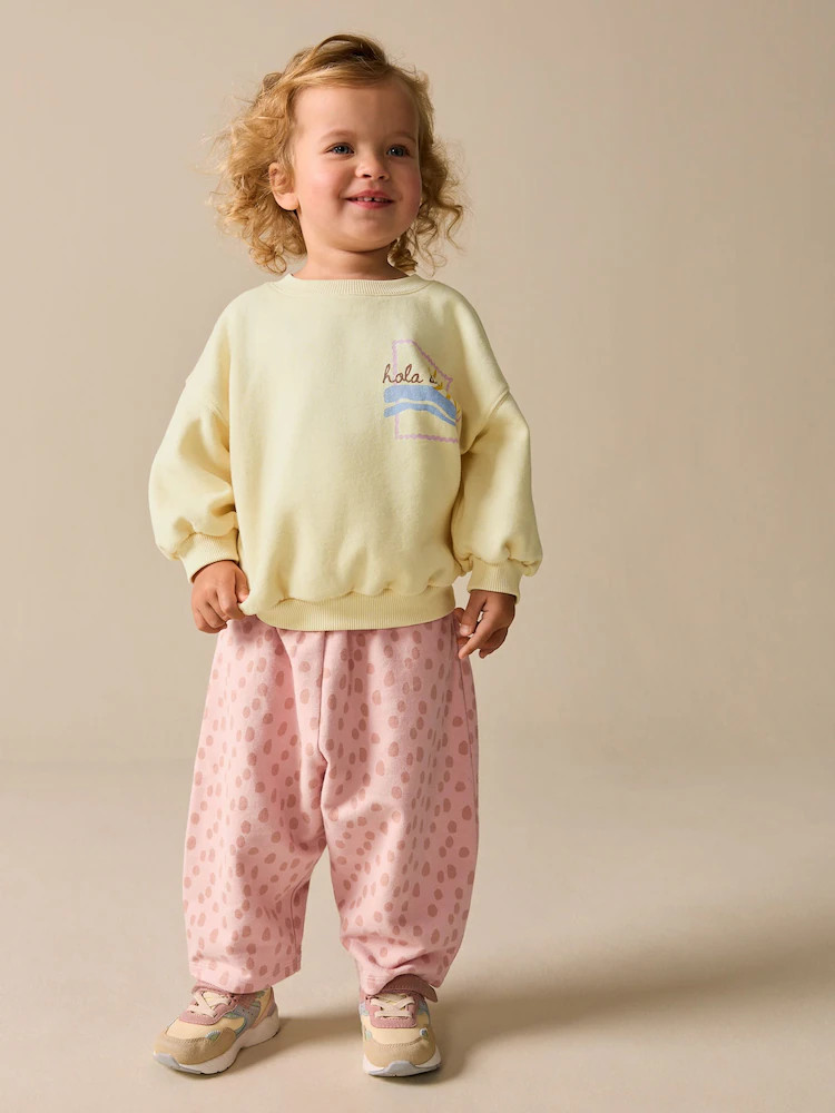 Yellow Animal Print Sweatshirt and Barrel Leg Joggers Set (3mths-7yrs) | Next US