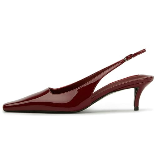 KysBloes Pointed Toe Slingback Kitten Heels for Women Low Heel Pointed Toe Pumps Formal Dress Shoes Sling Back Heels(Burgundy,US Size 10) | Amazon (US)