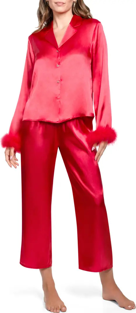 In Bloom by Jonquil Nayeli Marabou Trim Satin Top & Pants Pajamas | Nordstromrack | Nordstrom Rack