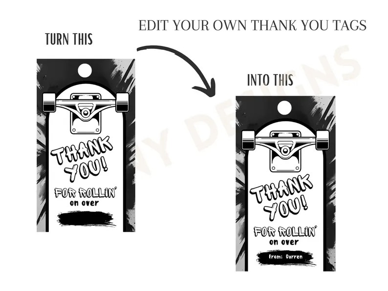 Skateboard Birthday Tags: Editable Skate Party Thank You Tags - Etsy | Etsy (US)
