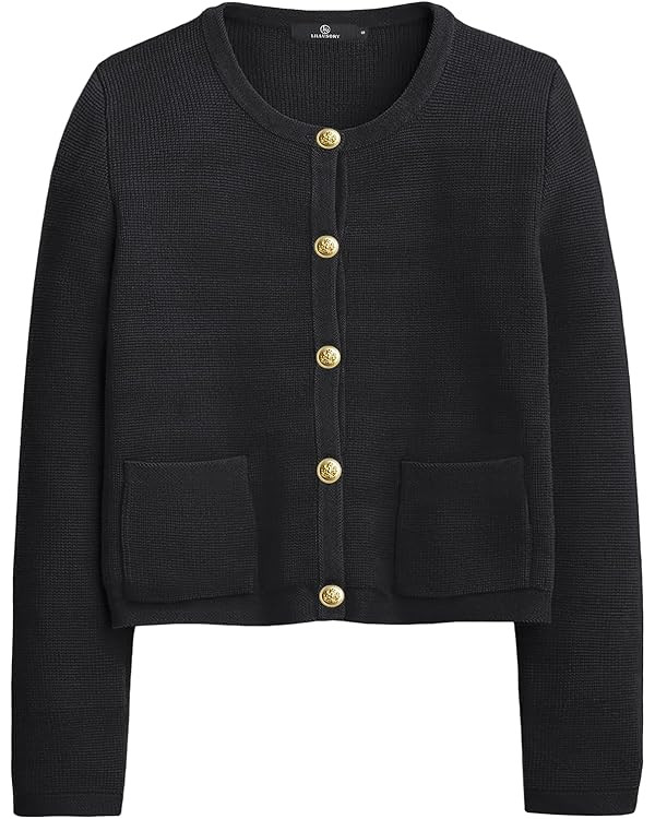 LILLUSORY Women's Knit Cardigan Sweaters 2023 Trendy Soft Cozy Medium Weight Open Front Gold Butt... | Amazon (US)