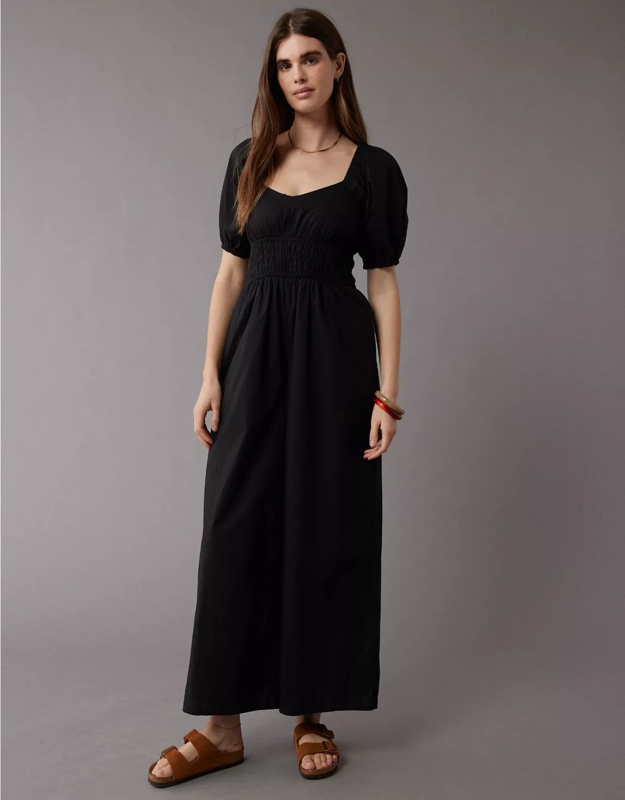 AE Poplin Puff Sleeve Wide-Leg Jumpsuit | American Eagle Outfitters (US & CA)