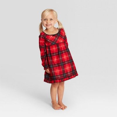 Toddler Plaid Girls' Holiday Notch Collar Pajama Nightgown - Wondershop™ Red | Target