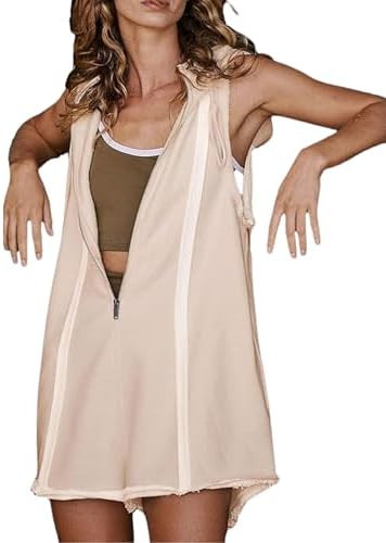 Women's Zip Up Romper Sleeveless Athletic Hooded Summer Loose Shorts Jumpsuits with Pockets | Amazon (US)