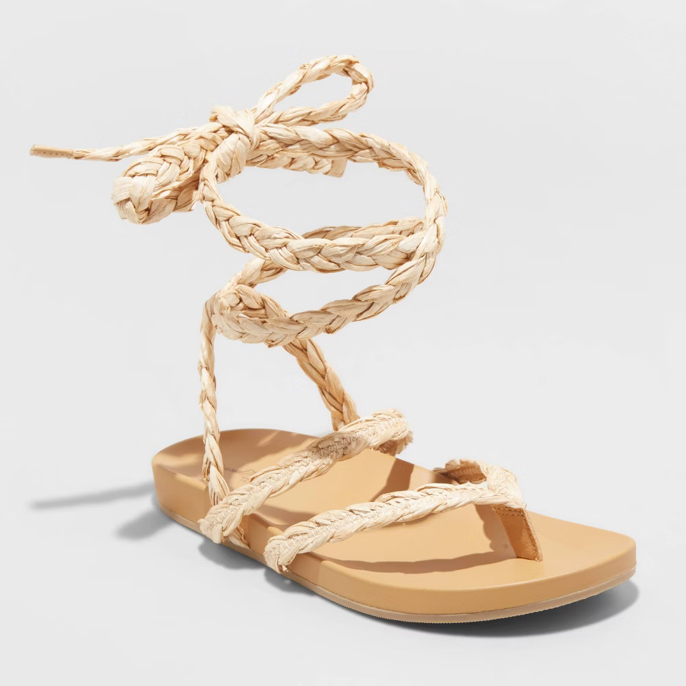 Women's Ria Raffia Lace-Up Sandals - Universal Thread Beige 7.5 | Target