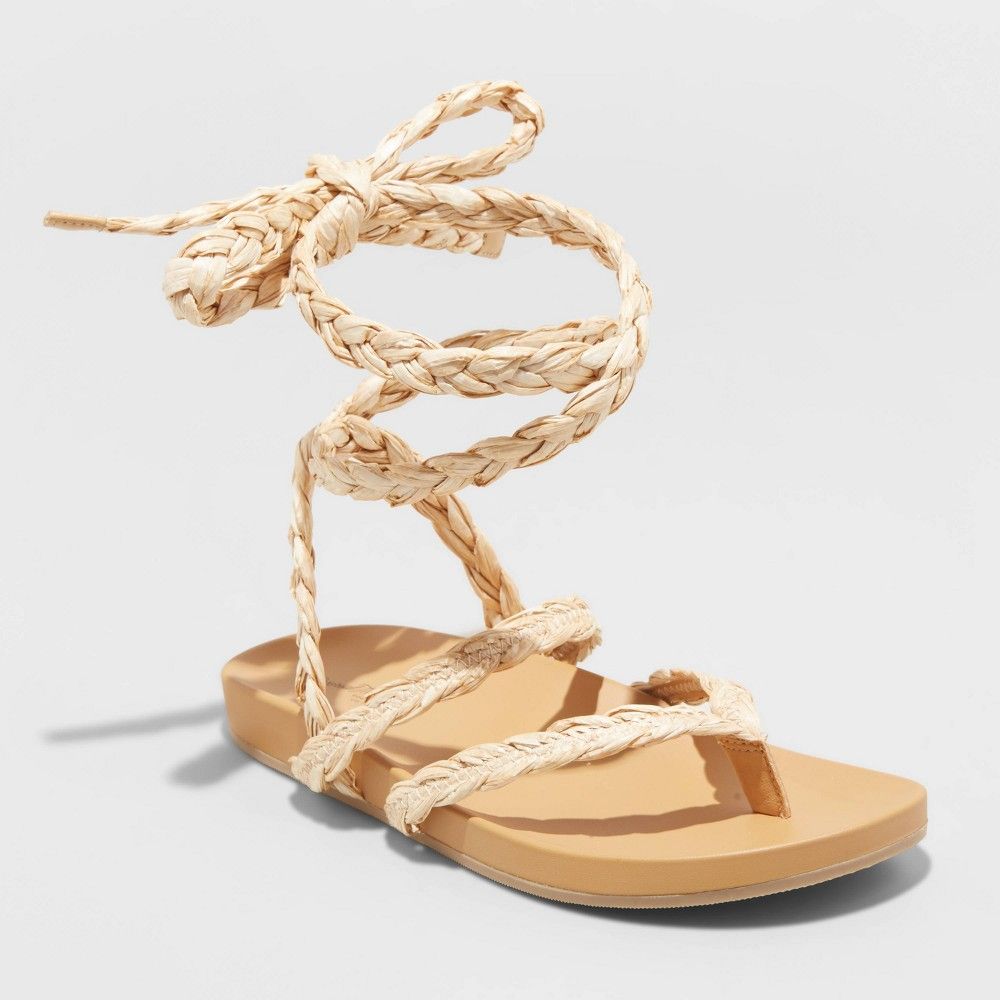 Women's Ria Raffia Lace-Up Sandals - Universal Thread Beige 8.5 | Target