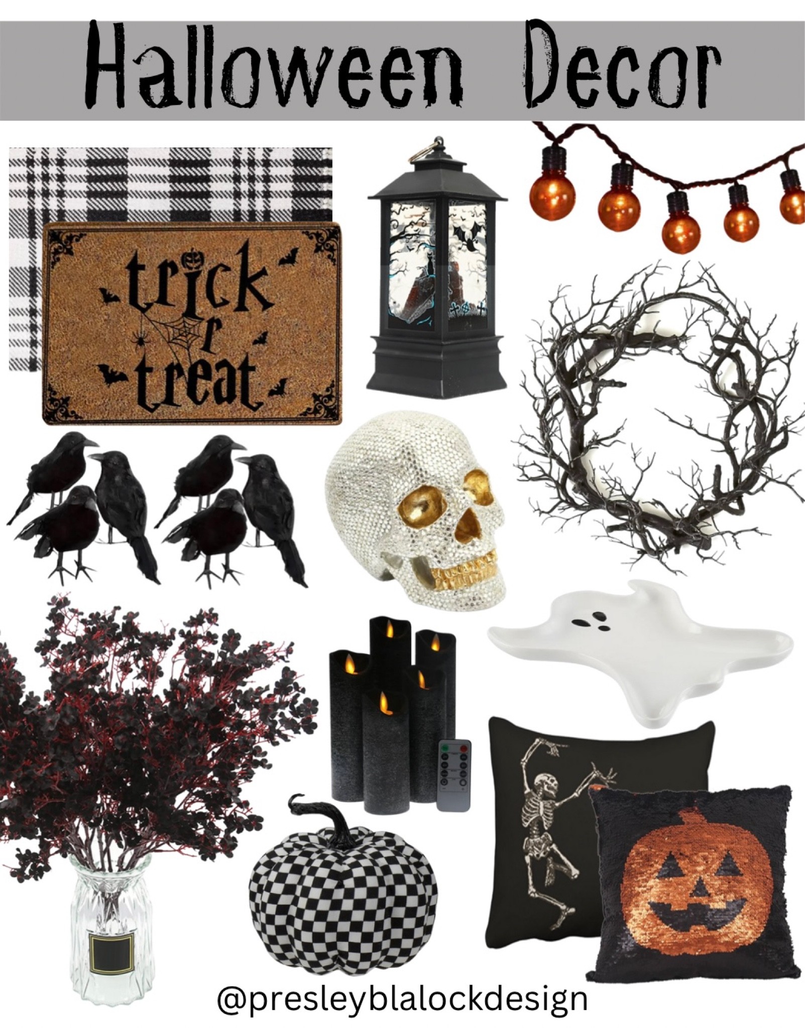 Halloween Decor / Holiday Decor / Spooky Home Decor / Orange and Black / Trick or Treat / Fall Home Decor / Fall Wreath / Halloween Decorations / Seasonal Home Decor / Skull Decorations / Pumpkin Decorations / Black and White Pumpkin / Halloween Doormat / Halloween Lantern / Plaid Rug / String Lights / Fall Throw Pillows / Faux Floral Arrangement 

#LTKHalloween #LTKSeasonal #LTKHoliday
