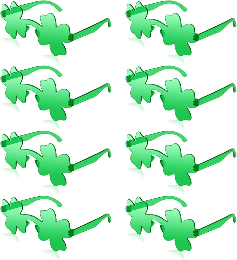 JUSTOTRY 8 Pairs St. Patricks Day Glasses - Shamrock Four Leaf Clover Design Green Lucky Plastic ... | Amazon (US)