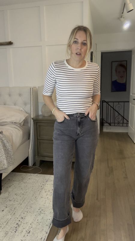 Great black and white striped ribbed stretchy top on sale! So comfy, great length, thin and perfect to wear alone or layer. Classic addition to that capsule wardrobe! I’m in a small  

#LTKworkwear #LTKfindsunder50 #LTKstyletip
