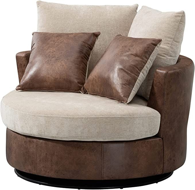 42.2" W Swivel Accent Barrel Chair with 4 Pillows 360 Degree Swivel Lounge Club Round Chair, Over... | Amazon (US)