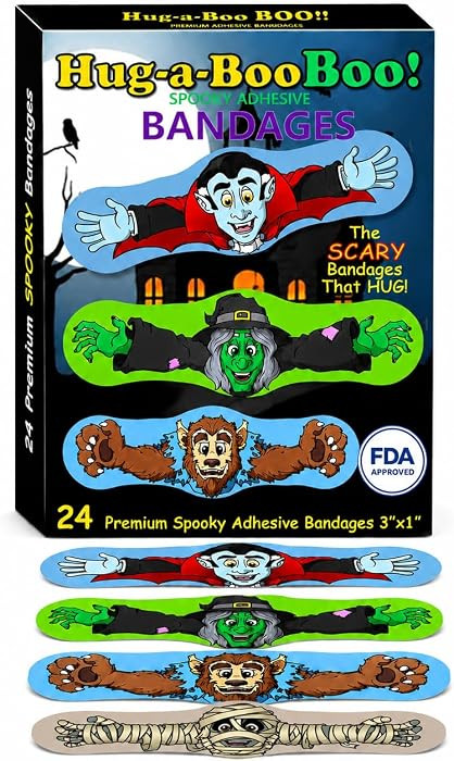 Fun Monsters Adhesive Bandages from Hug-a-Booboo! Spooky Halloween Bandages That Hug! Favorite Sc... | Amazon (US)