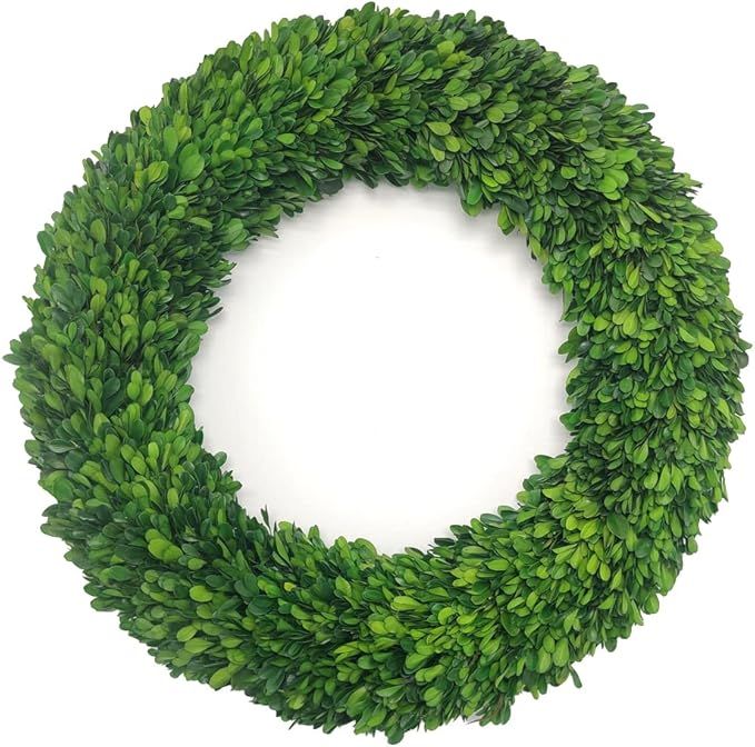 LMflorals 24 Inches Boxwood Wreath Preserved Green Leaves Wreath for Front Door Wall Window Hangi... | Amazon (US)