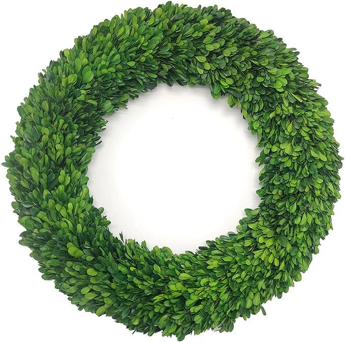 LMflorals 24 Inches Boxwood Wreath Preserved Green Leaves Wreath for Front Door Wall Window Hangi... | Amazon (US)