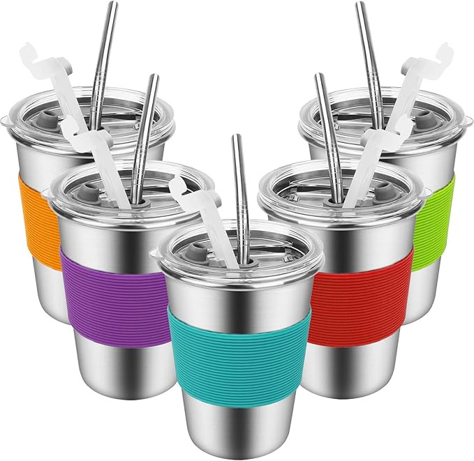 Yummy Sam Stainless Steel Cups with Straws and Lids,12oz Spill-proof Kids Tumblers Dishwasher Saf... | Amazon (US)