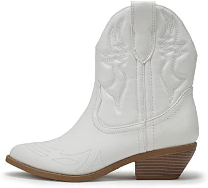 Soda RIGGING ~ Women Western Stitched Pointe Toe Low Heel Ankle Mid Shaft Boots | Amazon (US)