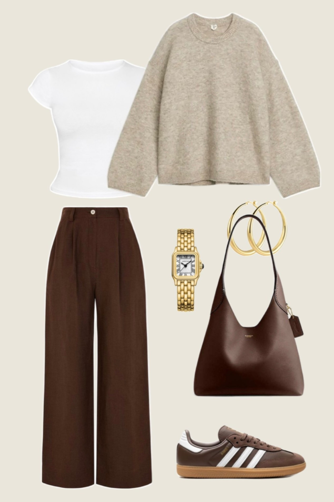 Casual fall outfit — brown wide leg pant, oversized chunky knit sweater, white tee, brown adidas sambas, brown leather tote bag 

Everyday neutral style, chocolate brown outfit, casual chic style

#LTKFindsUnder50 #LTKSaleAlert #LTKFindsUnder100